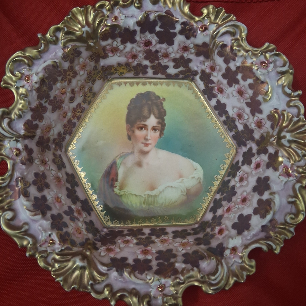Vintage Decorative Porcelain Bowl with Portrait